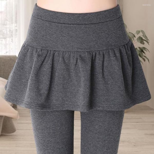 Pantalones cortos activos Pantalones gruesos de felpa para mujer Leggings térmicos hasta el muslo Falda plisada ajustada para mujer con elasticidad de cintura alta Acogedor y elegante