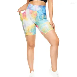 Shorts actifs Tie Tye Imprimer High Workout Femmes Femmes Stretchy Hip Lift Sports Collons Femelle Plus taille Pantalon de fitness