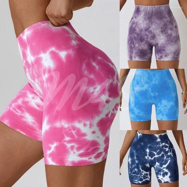 Shorts actifs Tie Tye Dye Souclless Wrinkle Booty Workout for Women Fitness Gym Panty Yoga Ink Painting Printing Biker Short