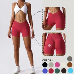 Shorts actifs WISRUNING Crossover taille haute sans couture sport femme tenue de gymnastique vélos pour Fitness entraînement Yoga Legging Push Up collants