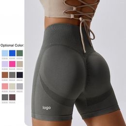 Short actif avec Logo pour femmes, maille latérale d'été, respirant, sport, Sexy, levage des hanches, Yoga, Fitness, élastique sans couture, course à pied, Pilates