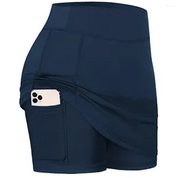 Shorts actifs femmes élastique entraînement Yoga course décontracté jupe de tennis Fitness avec poche latérale sport taille haute doux Golf athlétique Skort