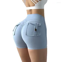 Short actif élastique pour femmes et filles, poches Cargo, froissé, Sexy, Push-Up, été, cyclisme, course à pied, entraînement, gymnastique