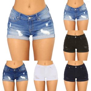 Pantalones cortos activos Mujer Low Rise Ripped Stretchy Jeans Dobladillo con puños Casual Denim Pantalones altos para mujer