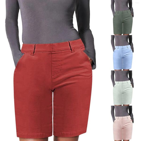 Short actif en sergé extensible pour femme, legging évasé avec poches, coupe régulière, pantalon de travail décontracté en coton