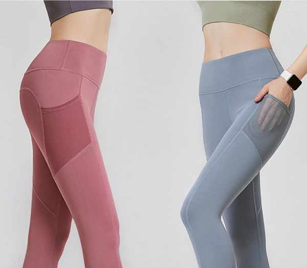 Pantalones cortos activos Ropa De Mujer 7 puntos pantalones De Yoga gimnasio De Mujer malla De gasa bolsillo cintura alta Fitness corto De Mujer Leggings