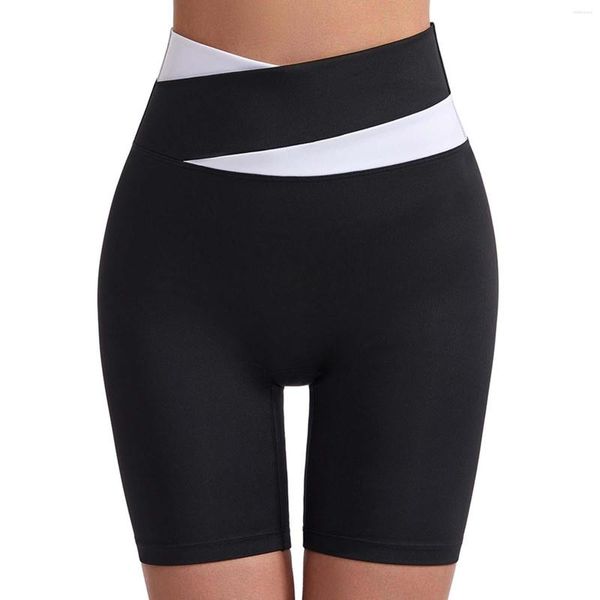 Shorts actifs femmes haute élasticité mode panneau Fitness pantalon serré entraînement en plein air course sport Capris ongles courts pour les femmes