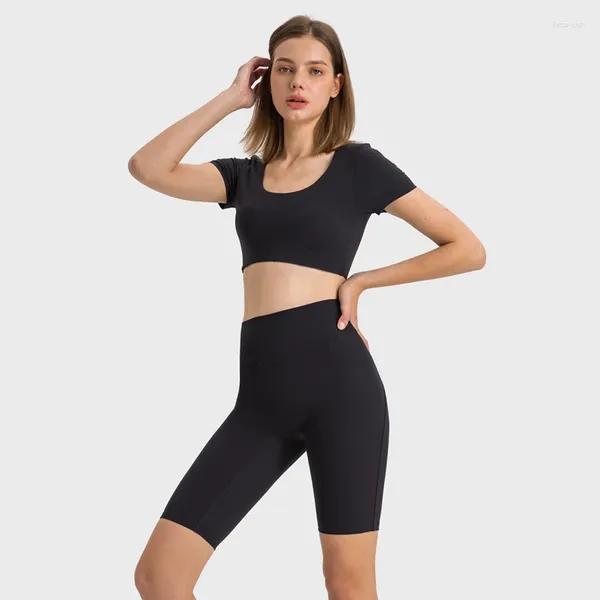 Pantalones cortos activos para mujer con calzoncillos de cintura alta entrenamiento de fitness deportes para correr medio ejercicio al aire libre longitud de rodilla medias leggings