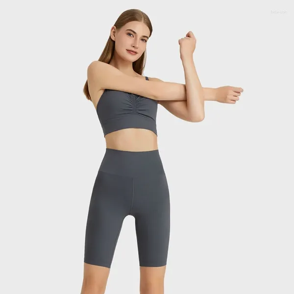 Pantalones cortos activos para mujeres capacitación de fitness de fitness de yoga de tamaño libre súper elástica media cintura alta elevación de la cadera longitudes de rodilla medias leggings