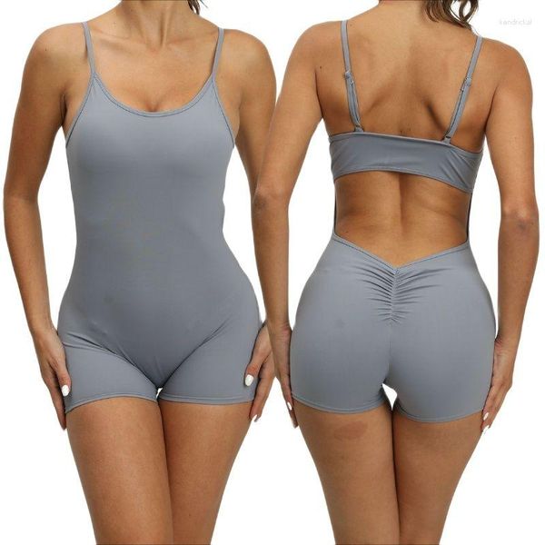 Short actif Combinaison de yoga Ensemble de sport sans couture Femme Ensembles courts de gymnastique Dos nu Costume de fitness Vêtements d'entraînement élastiques pour femmes Body