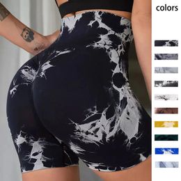 Shorts actifs Yoga Tie sans couture Dye Push up for Women High Taies Syer Syer Fitness Workout Running Summer Cycling Sports Gym