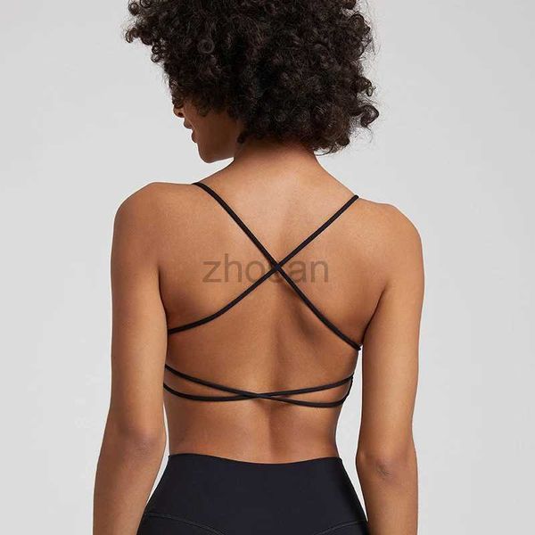 Sous-vêtements actifs Sexy Backless Sports Bra Femmes Gym Yoga Crop Top Vest High Port Fitness Cross Back Back Push Up Underwear Soft Breathable D240508