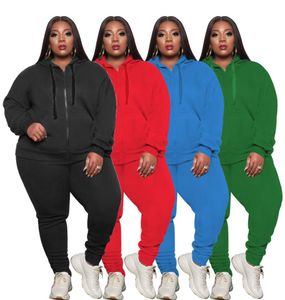 Activewear plus size 2 piezas de pistas de rastreo para mujeres chaquetas de la cremallera de manga completa con capucha para mujeres y atuendo de club de gran tamaño de piernas flacas 2177723905