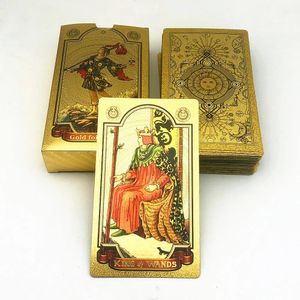 Atividades Jogos ao ar livre Atividades 1 baralho cartas de tarô douradas de alta qualidade com livro guia plástico à prova d'água jogo de tabuleiro presente astrologia L702 23