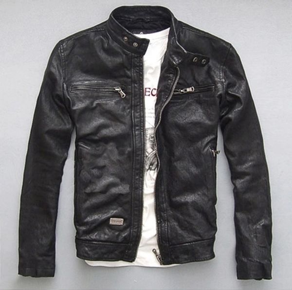 Actory hommes veste en cuir véritable mouton peau de chèvre marque noir mâle Bomber moto Biker homme manteau automne printemps