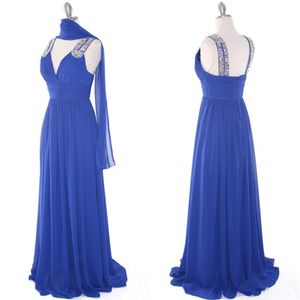 Daadwerkelijke afbeelding Hoge Kwaliteit Mather Bruid Moeder van de bruidegom Jurken Royal Blue Wedding Party Bruidsmeisjes Jurk Beaded V-hals Chiffon Town