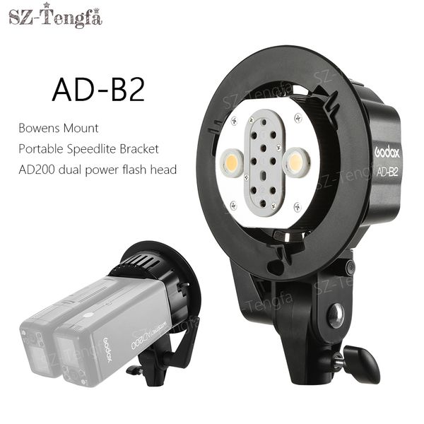 Livraison gratuite AD-B2 Bowens Mount double tubes Light Head Bracket pour AD200 Portable Flash Speedlite