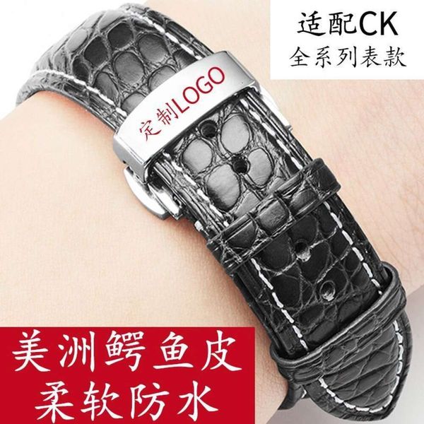 Bracelet de montre CK adapté avec bracelet en cuir crocodile unisexe original K2G236/211/76211, 22 mm