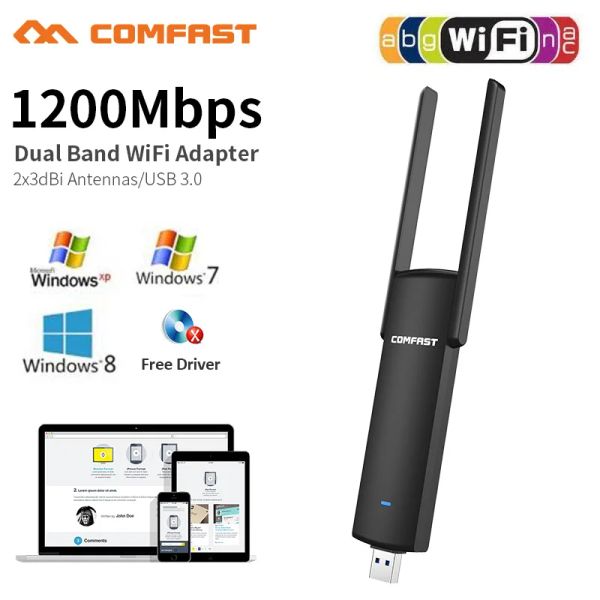 Adaptador 1200Mbps 5GHz 2.4GHz USB WiFi Adaptador USB3 Dual Banda MT7612U WI FI Antena Dongle LAN Adaptador Windows/Linux Desktop/portátil/PC