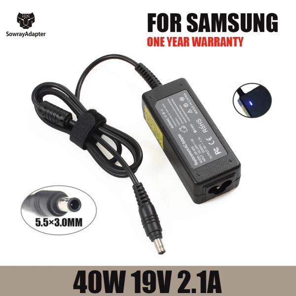 Adaptateur 19V 2.1a 40W 5.5 * 3,0 mm chargeur d'adaptateur AC pour ordinateur portable pour Samsung Sense 630 Pro 680 850 N145 N110 N102S X05 Alimentation du carnet