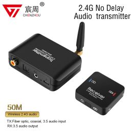 Adapter 2.4G WiFi Wireless Audio Zender en ontvanger 50m Draadloze muziek Audioadapter Ondersteuning Dolby 3,5 mm voor tv -pc -dvd -hoofdtelefoon