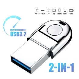 Adaptateur 2 en 1 OTG USBC Flash Pen Drive Metal Memory Stick USB 3.2 Disque flash 2TB 1TB USB 3.0 Double C Pendrive pour tablette Halloween Cadeau