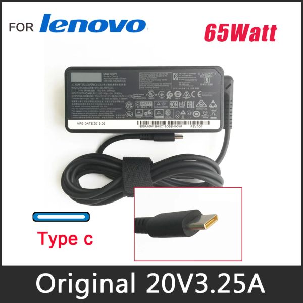 Adaptador 20V 3.25A 65W USB Tipo C Adaptador de CA para Lenovo ThinkPad X1Carbon Yoga5 X270 X280 T580 P51S P52S E480 E470 Potencia de cargador portátil