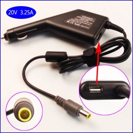 Adapter 20V 3.25A Laptop CAR DC -adapterlader Voeding +USB voor IBM Lenovo ThinkPad L330 L410 L412 L420 L421 L421 L510 L512 L520