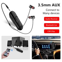 Adapter 28H Speeltijd Bluetooth 5.0 Audio -ontvanger met oortelefoon MIC 3,5 mm Aux Jack Wireless Adapter Handsfree Call for Car Kit Speaker