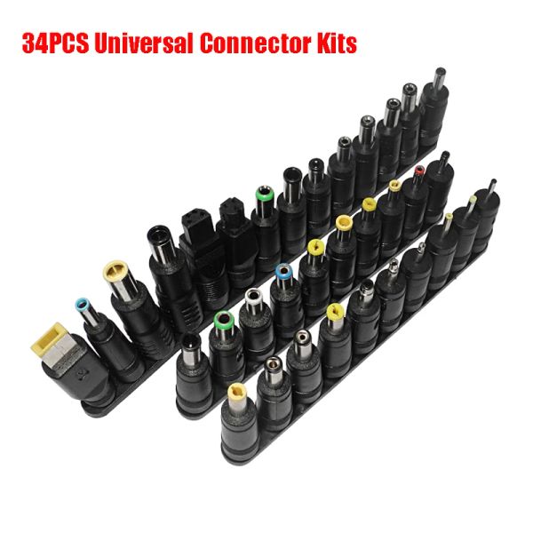 Adaptador 34PCS Conectores CC universales Kits de puntas de adaptador de corriente de 5,5 mm x 2,1 mm para Lenovo Thinkpad Asus Hp Juegos de conectores de enchufe de fuente de alimentación para computadora portátil