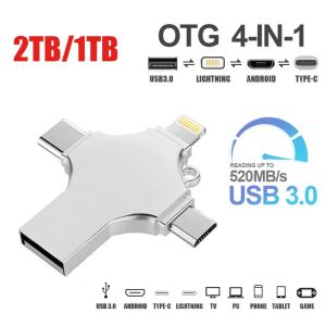 Adaptateur 4 en 1 2 To Métal USB3.0 Drives flash OTG Pendrive à haute vitesse 1TB 64GB Double interface Mémoria USB Disque Flash Disk Typec