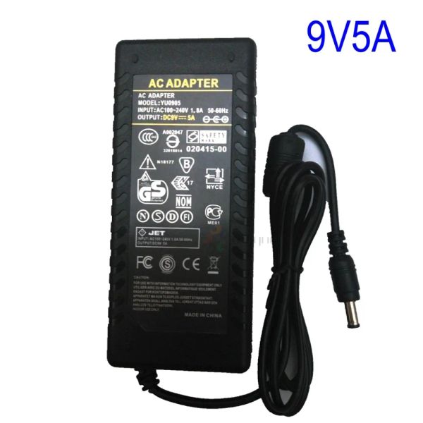 Adaptateur 9V5A 45W AC DC, chargeur DC 5.5x2.1 ou 5.5x2.5mm, interrupteur 9V 5A, adaptateur d'alimentation 45W, bandes lumineuses LED