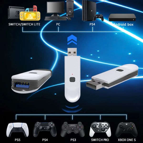 Adaptador Adaptador receptor USB para PS3/PS4/PS5/Xbox One S/Switch Pro Consola Bluetooth Controlador inalámbrico GamePad Dongle Adaptador