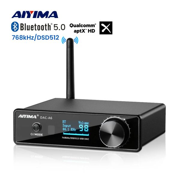 Adaptateur Aiyima Audio DAC A6 Bluetooth ESS9038Q2M MINI HIFI USB DAC DECODER XMOS XU208 PCM 32 BIT / 768KHz DSD512 Prise en charge LDAC APTXHD