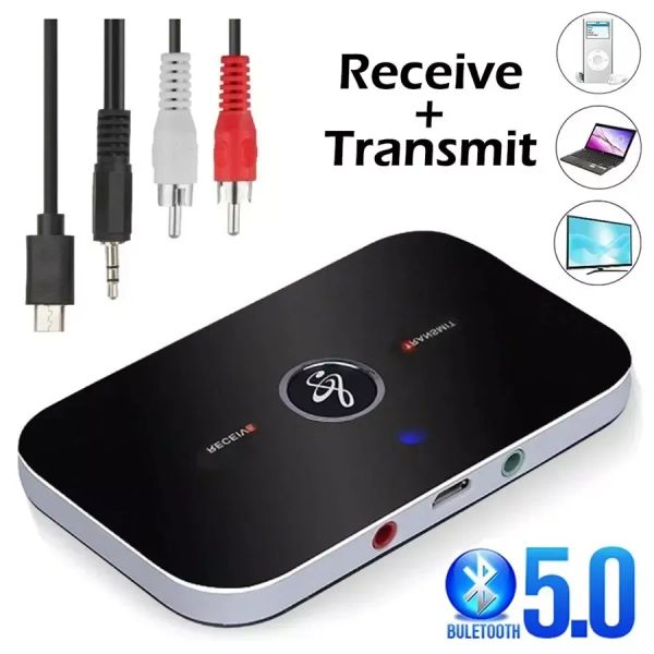 Adaptador Bluetooth 5.0 Transmisor de receptor de audio 300mAh Batería de 3.5 mm Jack Aux Música Estereo Adaptadores inalámbricos para auriculares para la PC de automóvil