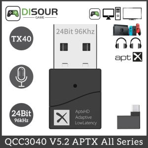 Adapter Bluetooth 5.2 Audio -zender Qualcomm QCC3040 24bit APTX Adaptive LL HD Multipoint USB draadloze adapter voor PC TV PS5 -schakelaar