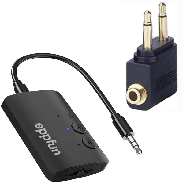 Adaptateur Bluetooth 5.2 Récepteur de l'émetteur pour adaptateur d'avion, Jack adaptateur audio HD LL HD LL sans fil Qualcomm APTX avec 3,5 mm