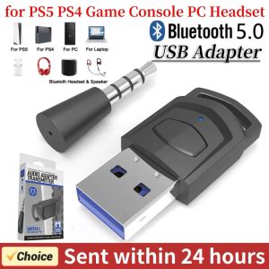 Adapter Bluetooth Audio -adapter Draadloze hoofdtelefoonadapterontvanger voor PS5/PS4 Game Console PC -headset 2 in 1 USB Bluetooth 5.0 Dongle