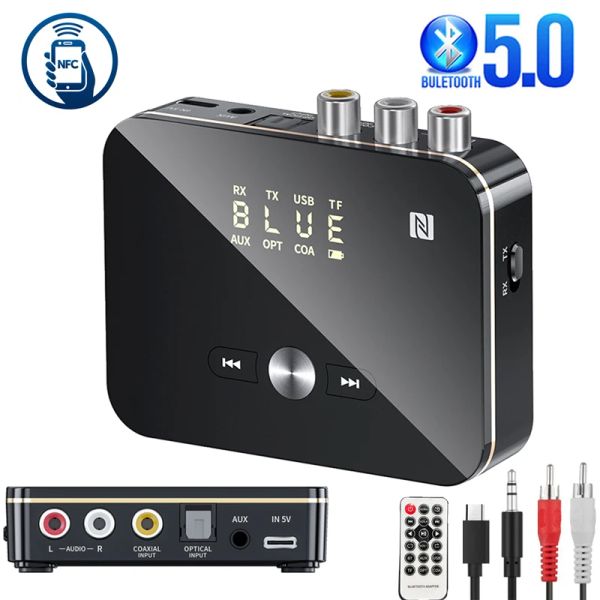 Adaptador Bluetooth Receptor Transmisor 5.0 NFC Stereo 3.5 mm Aux Jack RCA Optical Wireless Audio Adaptador Mic Mic Control remoto para TV NUEVO