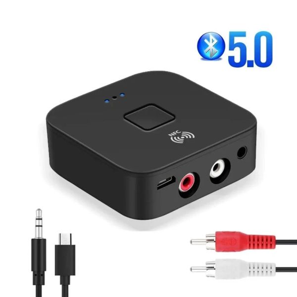 Adaptateur Bluetoothcompatible 5.0 Récepteur 3.5 mm Aux Jack RCA Musique stéréo Adaptateur audio sans fil Bluetooth pour les haut-parleurs PC TV de voiture NFC