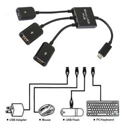 Adaptateur câble portable de souris micro otg pour les adaptateurs de téléphone mobile de tablette Android OTG Adaptateur de port USB léger 3 in1 noir