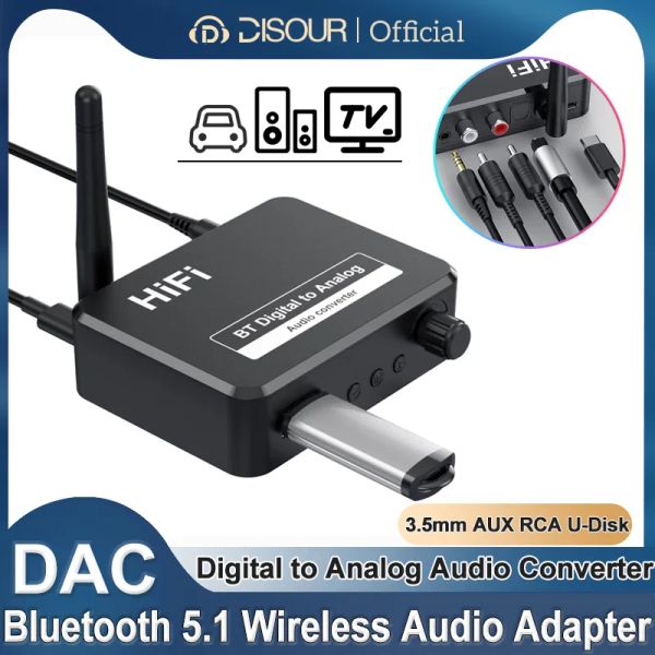 Adaptateur DAC Bluetooth 5.1 Récepteur audio numérique To Analog Converter 3.5 mm AUX RCA UDISK OPTICAL Jack stéréo sans fil Adadper pour PC TV