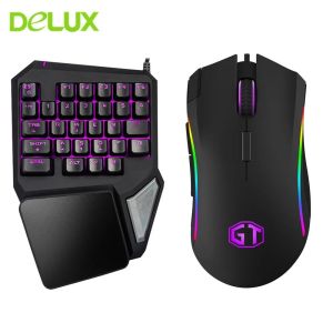 Adaptateur Delux Wired Gaming Mouse Combo 4000 DPI avec une seule main T9 Pro Ergonomic Keypad Game 7 LED rétro-éclairé pour Gamer PC ordinateur portable Desktop