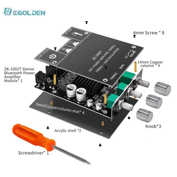 Adaptateur egolden zk1002t 100w * 2 tweeter / bass ajustement bluetooth 5.0 module d'amplificateur audio stéréo du sous-arborat