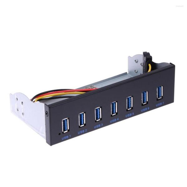 Adaptateur pour ordinateur PC, Hub métallique, câble de baie de lecteur USB 3.0, 5.25 pouces, 19 broches, noir, 7 Ports, charge rapide, panneau avant de bureau