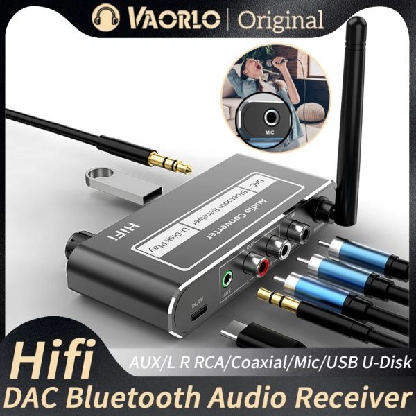 Adaptateur HIFI Bluetooth 5.2 Récepteur audio DAC coaxial numérique à analogique Convertisseur 3,5 mm AUX RCA Mic Udisk Jack Stéréo Adaptateur sans fil