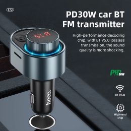 Adaptador HOCO PD30W Transmisor FM para automóvil Bluetooth inalámbrico 5.0 Modulador de radio FM Adaptador de cargador rápido de 30 W para iPad Macbook Kit manos libres