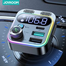Adaptateur Joyroom Bluetooth 5.3 Émetteur FM pour la voiture 48W PDQC3.0 Chargeur de voiture Adaptateur Bluetooth Adaptateur Dual Mics Sound Bass Deep Bass