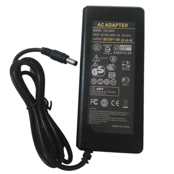 Adaptateur d'alimentation LCD AC, 12 volts, 5 ampères (12V, 5a), pour moniteur LCD, pour ordinateur portable, chargeur 60W