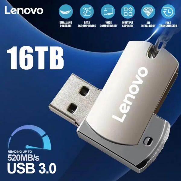 Adaptador Lenovo 16 TB Metal Pen Drive USB Memoria USB Flash USB 2TB 1TB 4TB 8TB Tipo C Alta velocidad USB 3.0 Disco flash Pendrive Pendrive